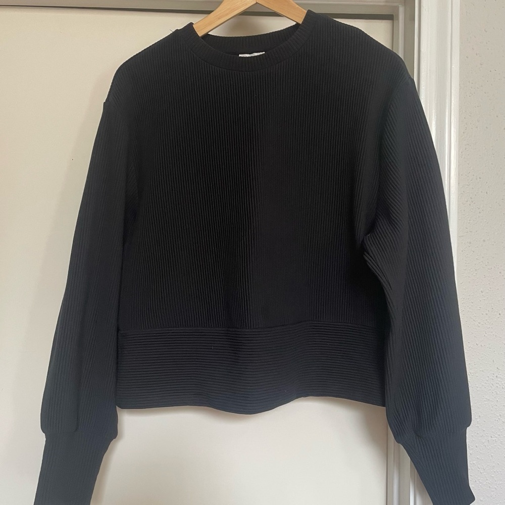 Varley Boxy Black Ribbed Crewneck Sweatshirt